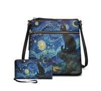 Dolyues 2 Piece Women's Starry Black Cat Leather Purse and Wallet Set