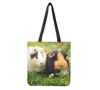 Dolyues 3D Animal Guinea Pig Couple Print Canvas Tote Bag with Pockets for Women Large Reusable Carry Shoulder Bags