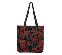 Dolyues 3D Red Rose Flower Floral Pattern Foldable Large Capacity Portable Shopping Bag Reusable Women Canvas Tote Bags