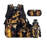 Dolyues 4-Piece Backpack for Boys 8-10 Ergonomic 4th Grade Black Cat Bookbag with Lunch Box Kids Back to School Book Bags with Water Bottle Sleeve