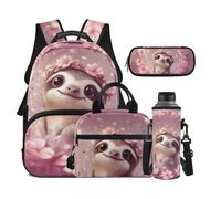 Dolyues 4-Piece Sloth Backpack with Lunch Box Cute Bookbag for Girls 5th Grade Backpacks for Kids Ages 8-10 with Water Bottle Holder Hiking Daypacks