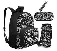 Dolyues 5 in 1 Dinosaur Elementary School Backpack with Lunch Box Attached Bookbag for Boys 4th Grade Book Bags Age 8-10 with Water Bottle Sleeve Keychain