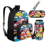 Dolyues 5 Pack Car Backpack with Lunchbox Attached Elementary School Backpacks for Boys with Water Bottle Sleeve Third Grade Book Bags Age 8-10 Keychain
