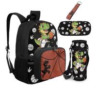 Dolyues 5-Piece Dinosaur Backpack with Attached Lunch Box 4th Grade Basketball Book Bags for Boys Age 8-10 Back to School Bookbag with Water Bottle Holder