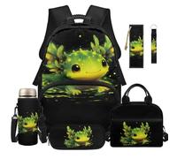 Dolyues 6-Piece Axolotl Backpack and Lunch Box Set Back to School Bookbag for Boys Cool 5th Grade Backpacks for Elementary Kids 8-10 with Water Bottle Holder