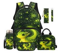 Dolyues 6 Piece Axolotl Backpack Lunchbox Combo for School 8-10 Bookbag for Boys 3rd Grade Backpacks for Elementary Kids with Water Bottle Holder Keychain