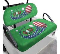 Dolyues American Flag Green Golf Cart Seat Cover Patriotic Golf Cart Decorations Easy to Install All Weather Golf Cart Bench Seat Covers Polyester