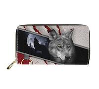 Dolyues Angry Howling Wolf Blood Claw Printed Ladies Purse,Women's Zippered Long Pu Leather Credit Card Holder Wallet with Coin Pocket Multiple Slot
