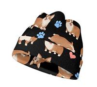 Dolyues Animal Print Beanie Cute Corgi Dog Paw Beanies for Kids Children, One Size, Warm Winter Hat Knit Cuff Hats for Cold Weather