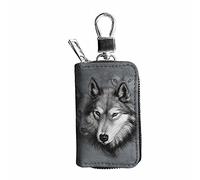 Dolyues Animal Wolf Gray Car Key Case for Most Size Keys, Keychain Holder Leather Material Cars Smart Key Bag Decor Accessories with Hook, Key Chain Protector Easy to Use Grey