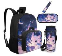 Dolyues Axolotl Backpack with Attached Lunchbag 5-Piece Bookbag for Girls Cute Third Grade Elementary School Backpacks Age 8-10 with Water Bottle Sleeve