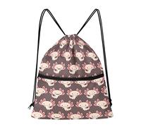 Dolyues Axolotl Drawstring Bags Large String Swim PE Bag with Zipper Dog Paws Cinch Bagpack for Kid Boy Girl Cartoonn Fish Print Rucksack