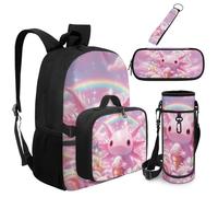 Dolyues Axolotl Rainbow Backpacks with Attached Lunch Box for Girls 5 Pack Bookbag Age 8-10 Kawaii 4th Grade Back to School Book Bags with Keychain