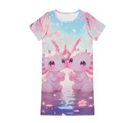 Dolyues Axolotl Sisters Girls Nightgown Night Dress Short Sleeve Sleepwear 3-10 Years Pajamas Nightgowns for Little Girls Back to School Travel and Home Party Pink 7-8T