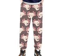 Dolyues Axolotl Sweatpants Kids Cartoon Fish Print Active Pants for Age 4-15 Girl Boy Casual High Waisted Joggers Comfy Trousers with Pocket