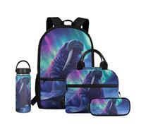 Dolyues Backpack for Boys 4-6 6-8 8-10 10-12 12-14 with Lunch Box Pencil Case and Insulated Water Bottle for School, Walrus, Water Bottle-18oz