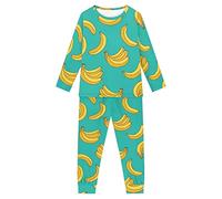 Dolyues Banana Print Pyjama Suit for Kid Teen 2 Pieces Long Pjs for Boy Girl Round Neck Regular Fit Pajamas Suits with Pocket, Fruit