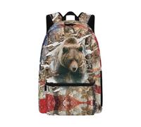 Dolyues Bear Camo American Flag Backpack for Elementary Boys Ergonomic Patriotic Bookbag Age 8-10 Boy Third Grade Back to School Bags for Kids Travel Daypack