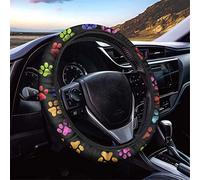 Dolyues Black Background Car Steering Wheel Cover for Women Men, Watercolor Animal Paw Print Adorable Automotive Steering Wheel Cover Cars Decor Accessories, Soft Comfort Grip
