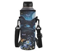 Dolyues Black Cat Adjustable Kids Bottle Carrier Bag, Durable Polyester Sleeve with Shoulder Strap, Portable 10.2x3.8 Inch Pouch for School, Playground, Sports Gear