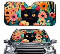 Dolyues Black Cat Floral Car Window Shades Front Windshield Foldable Sunshield Heat Insulation 57x27 Sunshade for Truck Sedan SUV Keeps Vehicle Cool