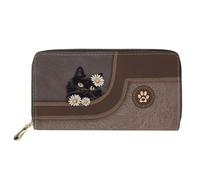 Dolyues Black Cat Ladies Purse PU Leather Wallet for Women Vintage Zipper Coin Purse with Multiple Card Sloths for Travel Shopping Party Outdoor