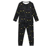 Dolyues Black Cat Pajama Suit for Boy Girl Cute Animal Print Long Pjs Kids Regular Loungewear, Tops Shirts & Pants with Pocket 3-16 Years Sleepsuit