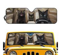 Dolyues Black Cat Print Windshield Sun Shade Funny 52.9x16 Cute Sunshade for Car Windows Front for Truck Sedan SUV Heat Insulation Foldable Sunshield Sun Blocker
