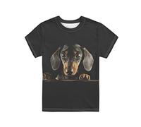 Dolyues Black Dachshund Dog Puppy Print Kids T Shirts Girls Summer Short Sleeve T-Shirt Casual Crew Neck Tops