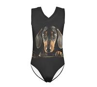Dolyues Black Dachshund Print Gymnastic Leotards for Girls Sleeveless One-Piece Dancewear Athletic Ballet Dance Leotard 3-14 Years