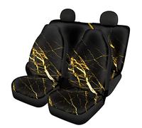 Dolyues Black Gold Marble Print Car Seat Covers Full Set,Set of 2 Front Seat Covers and Split Bench Protector,Universal Fit