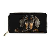 Dolyues Black Mini Sausage Dogs Print Women Wallet with Coin Pockets Multiple Card Slots Long pu Leather Zipper Purse