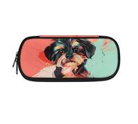 Dolyues Black Puppy Large Storage Pencil Case with Compartments for Girls and Boys, Big Capacity Cute Pencil Bag Deckers for School Supplies