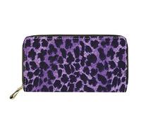 Dolyues Black Purple Leopard Pattern Women Wallet with Zipper Coin Pockets Multiple Card Slots,Long Pu Leather Purse