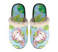 Dolyues Blue Axolotl Slippers Ladies Warm Slippers Non Slip Cosy Indoor House Shoes, Winter Slide Sandals for Women Cute Size Small