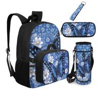 Dolyues Blue Butterfly Backpack with Lunch Bag Attached 5 PCS Bookbag for Girls Age 8-10 Cute 5th Grade Back to School Book Bags with Water Bottle Holder