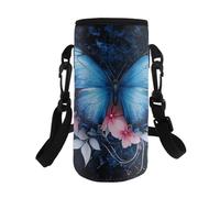Dolyues Blue Butterfly Pattern Adjustable Strap Water Bottle Holder, Serene Design for Yoga/Meditation, 8x19cm Lightweight Fit