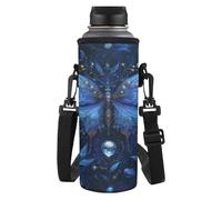 Dolyues Blue Butterfly Portable Insulated Water Bottle Sling Holder Bag Women Water Bottle Carrier Bag with Adjustable Shoulder Strap for Hiking Kids School