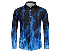 Dolyues Blue Flame Shirts Button-Down Classic Work Party Dress Shirt Long Sleeve Tops Daily Work Collar Blouse Graphic Smoke Print Clothes