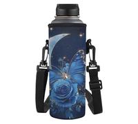Dolyues Blue Rose Water Bottle Carrier Cover Bag Butterfly Water Bottle Sleeve with Shoulder Strap for Outdoor Hiking Travel Drink Carring