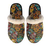 Dolyues Boho Skull Slippers Non Slip Comfy Memory Foam Slippers Indoor House Slides, Warm Fluffy Slides Sandals for Women Men