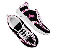 Dolyues Breast Cancer Awareness Pink Ribbon Pattern Mesh Sport Shoes for Running Walking Gym Lightweight Breathable Tennis Athletic Sneakers for Women Gift
