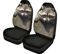 Dolyues Brown 3D Animal Raccoon Print Car Seat Covers Full Set Of 2,Universal Fit Auto Accessories,Breathable Protector