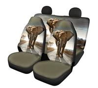 Dolyues Brown 3D Elephant Print Car Seat Covers Full Set Universal Fit for Truck Suv Car,Front and Backrest Protector Covers