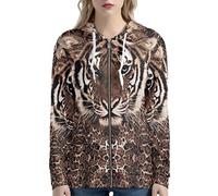 Dolyues Brown Tiger Hoodies Sweatshirts Graphic 3D Animal Hoodie for Teen Girl Women Daily Street Oversized Hooded Cardigan with Pocket