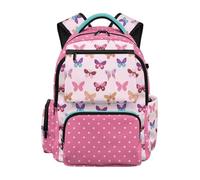 Dolyues Butterfly Polka Dot Backpack for Third Grade Girl Ages 8-10 Kawaii Elementary School Book Bags for Kids Ergonomic Large Capacity Travel Backpacks