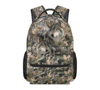 Dolyues Camo Bookbag for Boys Wolf Hunting Backpack for Elementary Kids Age 8-10 Back to School Supplies Spacious Third Grade Travel Backpacks Easy Carry