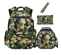 Dolyues Camo Dinosaur Backpack Lunchbox Cambo for Boys Third Grade Elementary School Backpacks for Kids 8-10 Zip Pencil Case 4 Pack Book Bags Hiking Rucksack