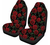 Dolyues Car Seat Covers for Cars for Women Black, Tropical Red Rose Pattern Seat Cover Decor Full Set of 2pc, Universal Front Seats Protector Fits for SUV, Sedan, Truck, Automotive Accessories
