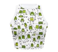 Dolyues Cartoon Frog Basic Vest Tops for Women Teenager Girls Summer Scoop Neck Sleeveless Racerback Workout Tank Tops Halter Neck Fitted Crop Underwear Cropped Tank Tops